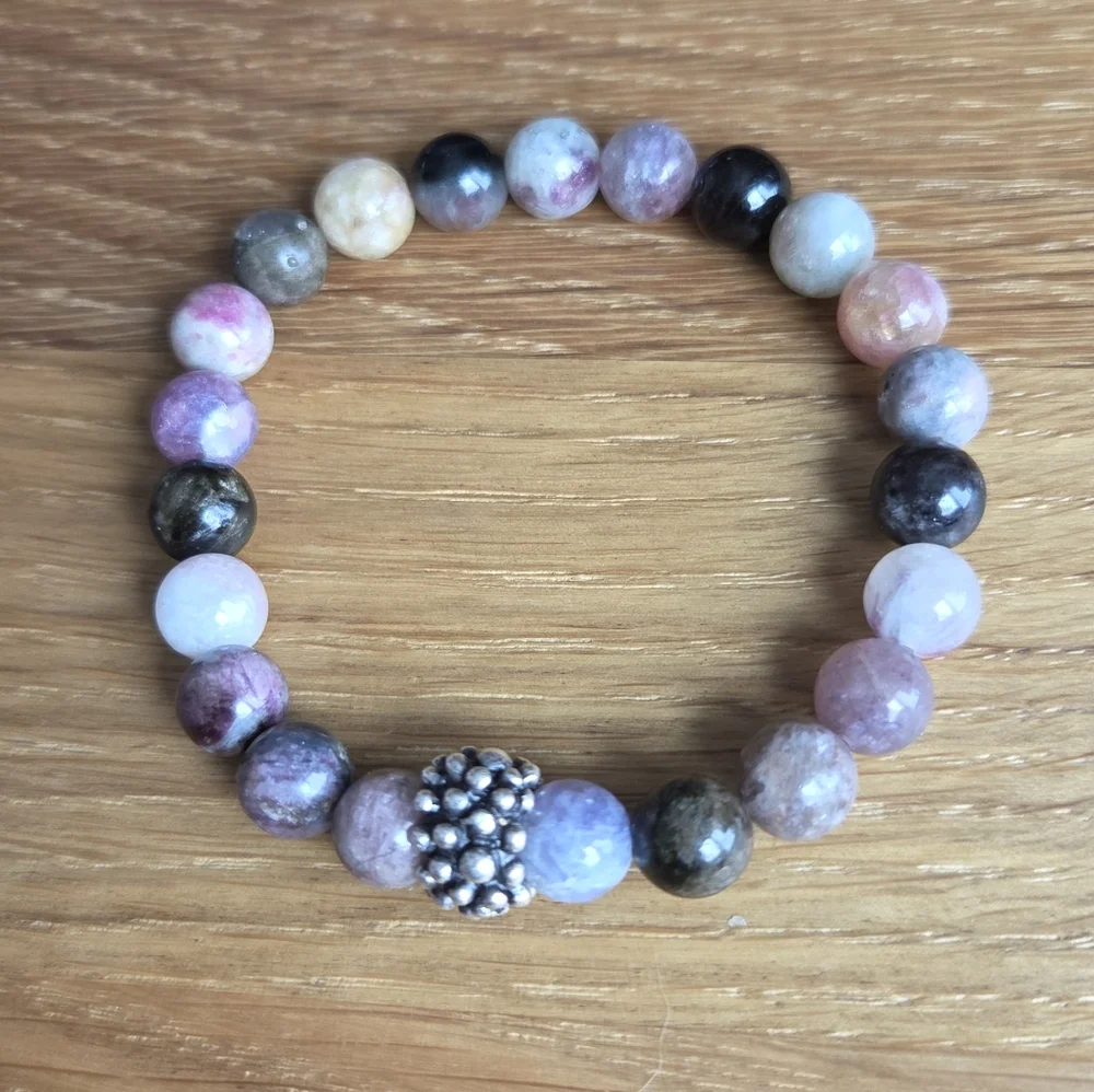 Pink & Purple Tourmaline Beads Stretch Bracelet, Handcrafted